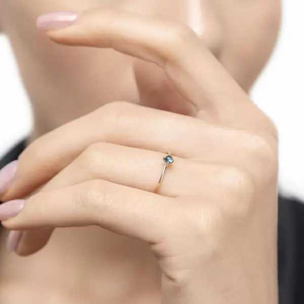 Leaf Jewelry Ring Cabochon, 14 K Gelbgold, Blauer Topas Osterangebot