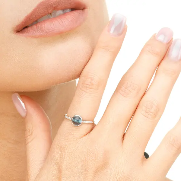 Leaf Jewelry Ring Blue Topas mit Diamanten, 14K Rosegold Neueste Mode