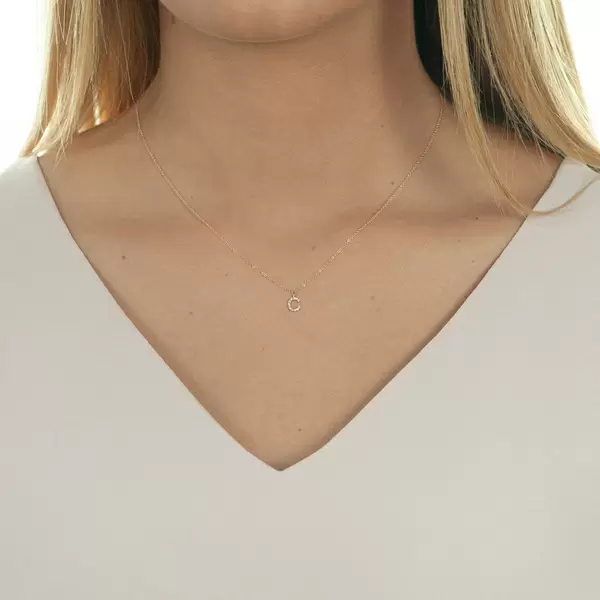 Leaf Jewelry Halskette Letter "C", 14 K Rosegold mit Diamanten Online Outlet
