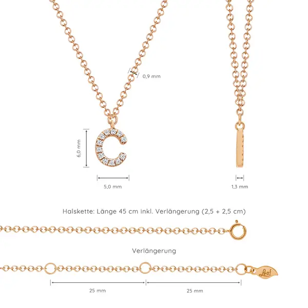 Leaf Jewelry Halskette Letter "C", 14 K Rosegold mit Diamanten Online Outlet