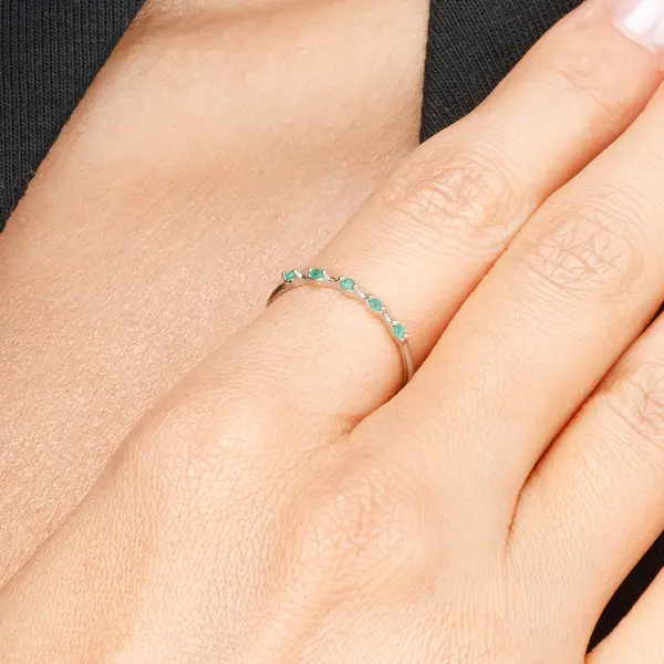 Leaf Jewelry Ring mit 5 Smaragden, 14K Weißgold VIP-Rabatte