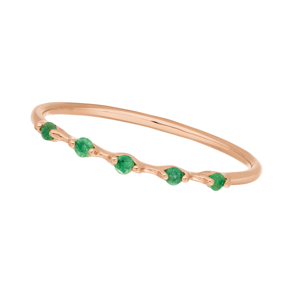 Leaf Jewelry Ring mit 5 Smaragden, 14K Rosegold Tiefpreis