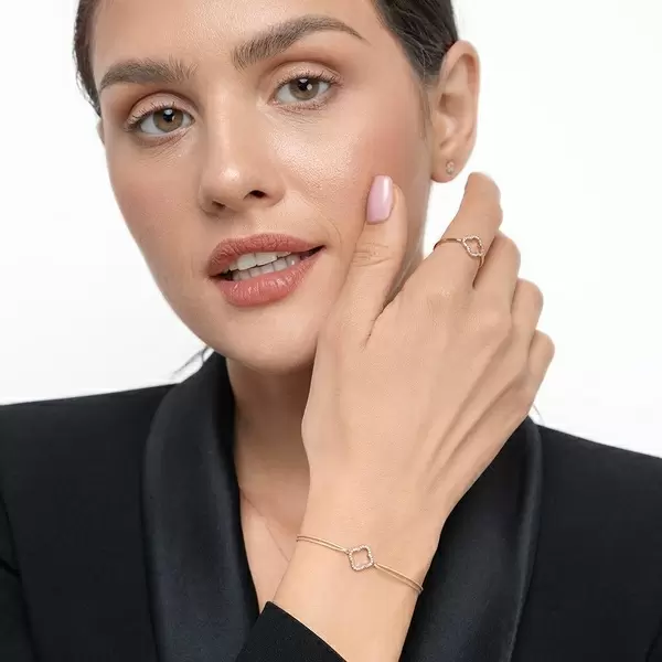 Leaf Jewelry Glückarmband Kleeblatt mit Diamanten, 18 K Rosegold, Beige Bis zu 65% Rabatt
