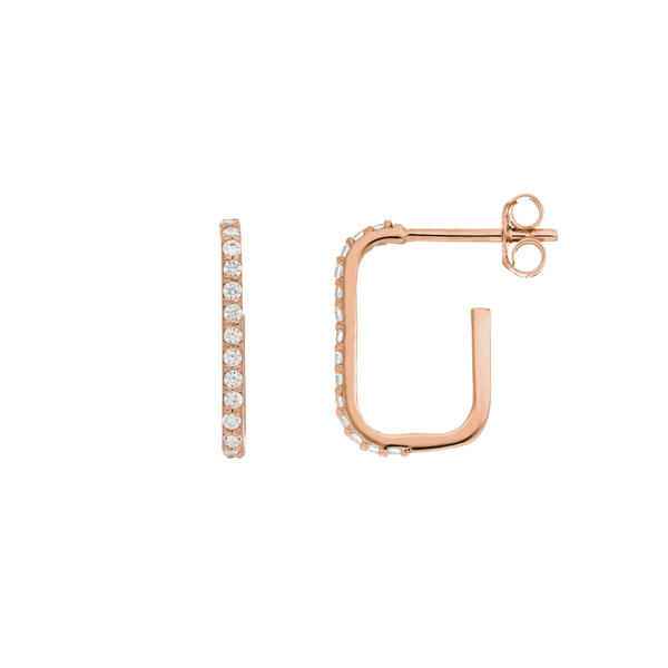 Leaf Jewelry Mini Creole Square mit Zirkonia, 18 K Rosegold vergoldet Riesige Rabatte