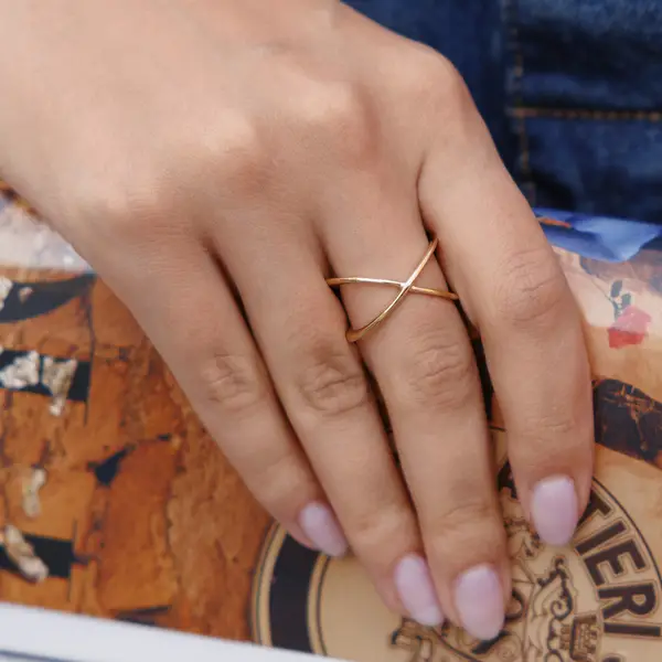 Leaf Jewelry Ring X Cross, 18 K Gelbgold vergoldet, Größe 54 Speichern exportieren