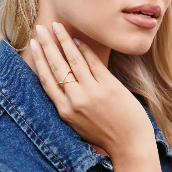 Leaf Jewelry Ring X Cross, 18 K Gelbgold vergoldet, Größe 54 Speichern exportieren