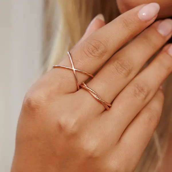 Leaf Jewelry Ring X Cross, 18 K Gelbgold vergoldet, Größe 54 Speichern exportieren