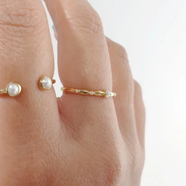 Leaf Jewelry Silber Ring mit Zirkonia, Gelbgold, Gr.52 zollfrei