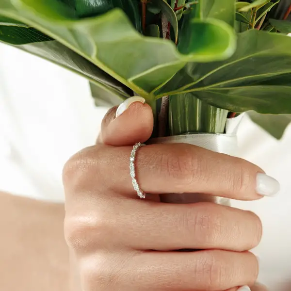 Leaf Jewelry Ring mit Baguette Diamanten, 14K Rosegold Verkauf
