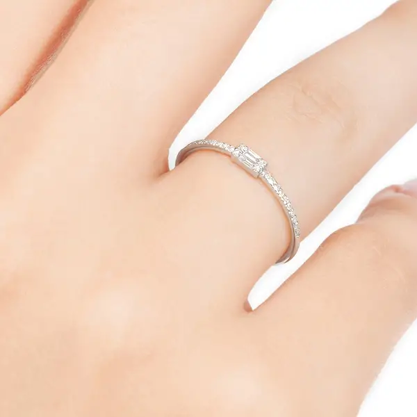 Leaf Jewelry Ring mit Diamanten, Tiny Baguette, 14K Weißgold Blitzverkäufe