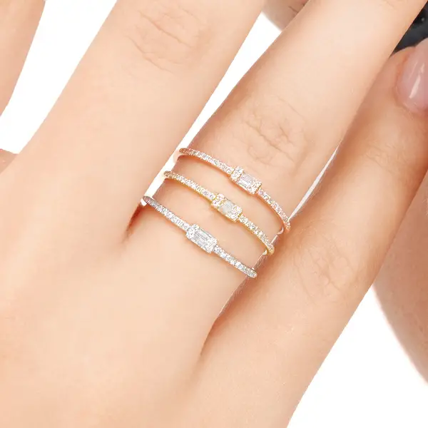 Leaf Jewelry Ring mit Diamanten, Tiny Baguette, 14K Weißgold Blitzverkäufe