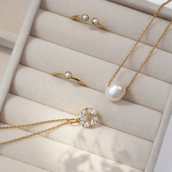 Leaf Jewelry Halskette Perlen Tropfen, 18 K Rosegold vergoldet Vierteljährliche Förderung