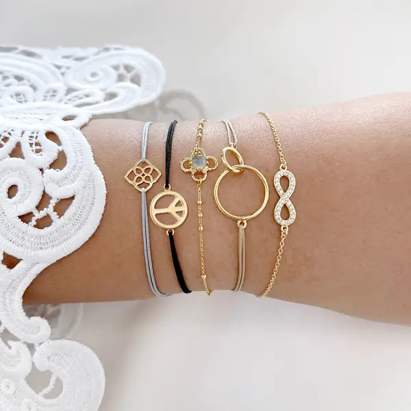 Leaf Jewelry Glücksarmband PEACE, 18 K Rosegold vegoldet, Grau 50% Rabatt mit kostenlosem Versand