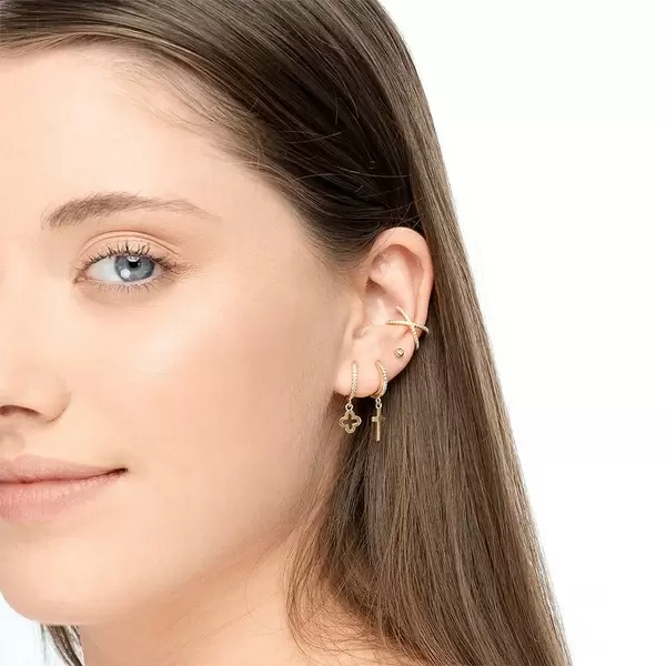 Leaf Jewelry Single Creole CROSS/Zirkonia, 18 K Gelbgold vergoldet 50% Rabatt für begrenzte Zeit