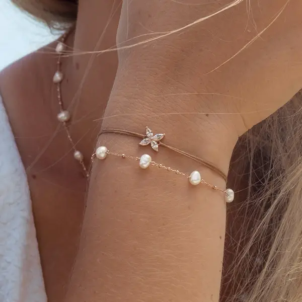 Leaf Jewelry Glücksbändchen Leaf Flower, 925 Sterlingsilber, Beige Online