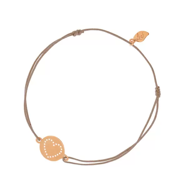 Leaf Jewelry Glücksbändchen Disc HEART, Roségold vergoldet, beige