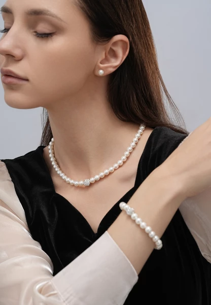Leslii Armband Glitzer Perlen-Armband Muschelkern-Perlen Strass-Kugel dehnbar Weiß Angebote