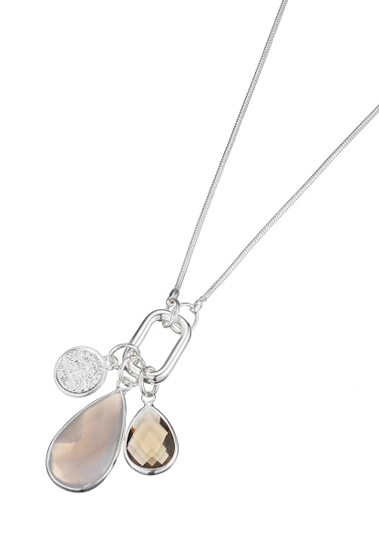 Leslii Lange Kette Tropfen-Anhänger Silber Braun Zeitbegrenzte Promotion