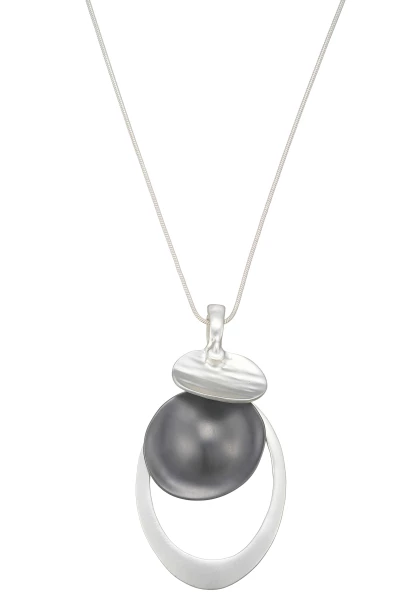 Leslii Lange Halskette Matt Oval Silber Schwarz Riesige Rabatte