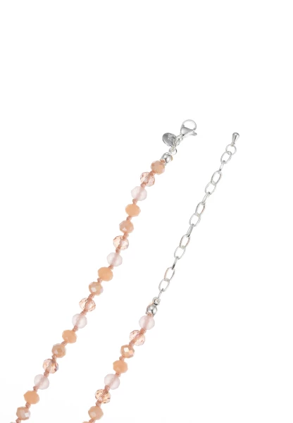 Leslii Lange Kette Herz Glasperlen Edelstahl Silber Beige 50% Rabatt für begrenzte Zeit