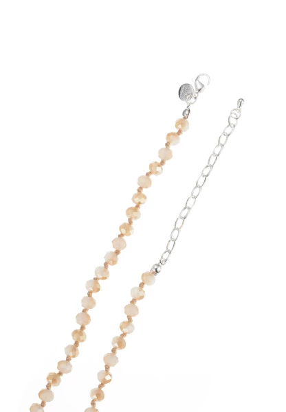 Leslii Lange Kette Tassel Glasperlen Edelstahl Silber Beige Rabatte dieses Monats