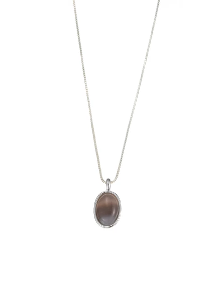 Leslii Kurze Kette Oval Stein Silber Khaki Verkauf