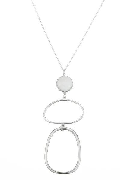 Leslii Lange Kette Oval Stein Edelstahl Silber Blitzverkäufe
