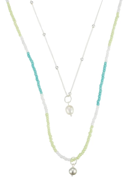 Leslii Lange Halskette Layering Glasperlen Türkis Grün Begrenztes Angebot