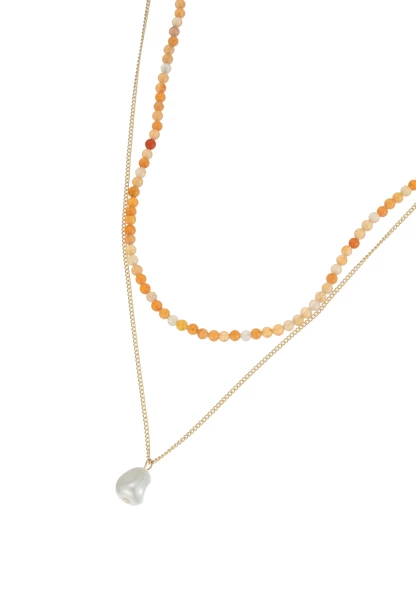 Leslii Kurze Halskette Stein Kugeln Layering Gold Orange Online Shopping