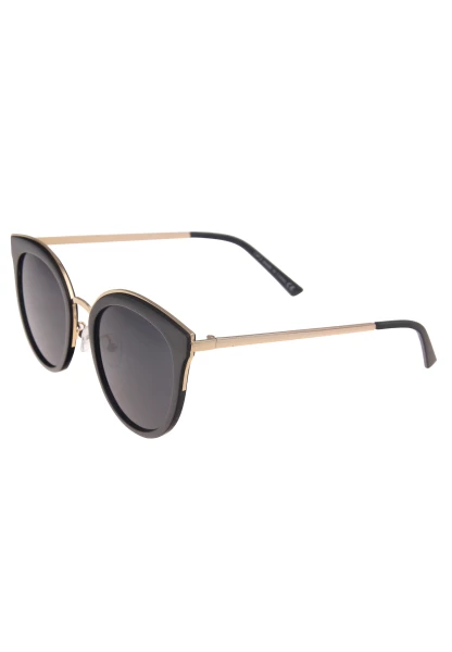 Leslii Sonnenbrille Damen Cateye schwarze Sonnenbrille Designerbrille Sunglasses Metall Schwarz Gold Vierteljährliche Förderung