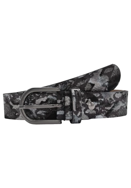 Leslii Premium Gürtel Leder-Gürtel Snake Animal-Print Metallic Breite 3,5cm Nappaleder Schwarz Gun Kostenlose Rückgabe