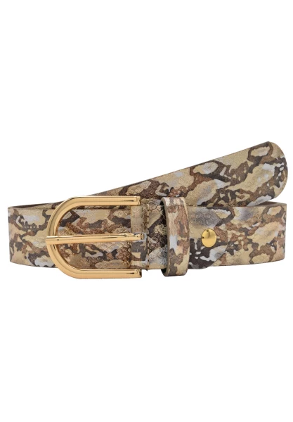 Leslii Premium Gürtel Snake Print Metallic echter Leder-Gürtel Nappaleder Breite 3,5cm in Braun Gold JETZT KAUFEN