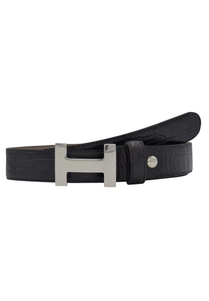 Leslii Premium Gürtel echter Leder-Gürtel 3cm Kroko-Print Animal-Gürtel Nappaleder Schwarz Silber