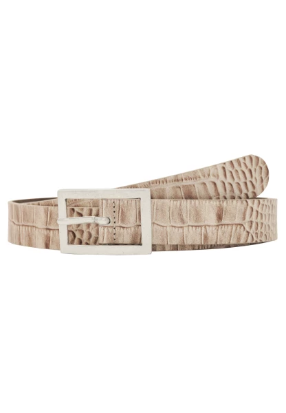 Leslii Premium Gürtel echter Leder-Gürtel 3cm Kroko Animal-Print beiger Gürtel Rinds-Nappaleder Beig