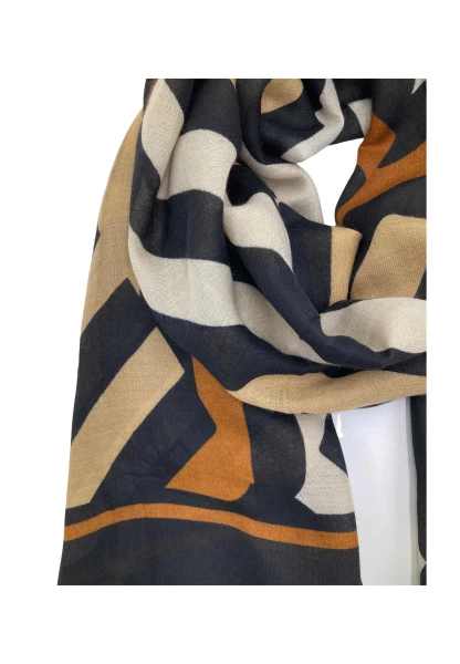 Leslii Schal Streifen-Muster Beige Schwarz Meist gekauft