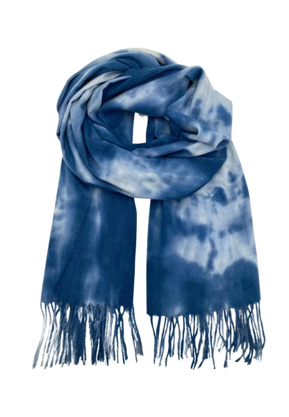 Leslii Schal Fransen Batik Blau