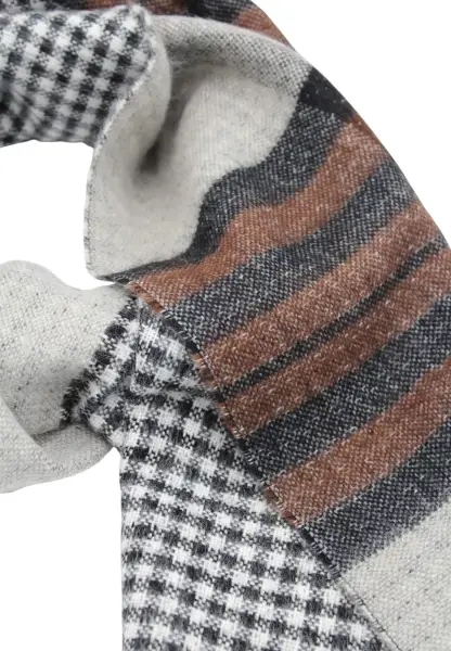 -50% SALE Leslii Schal Muster-Mix gemusterter Schal Streifen-Muster Fransen-Schal kariert Braun Zeitbegrenzte Promotion