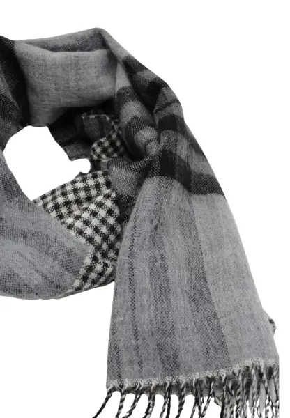 -50% SALE Leslii Schal Muster-Mix gemusterter Streifen-Muster Fransen-Schal kariert in Schwarz Bis zu 60% Rabatt