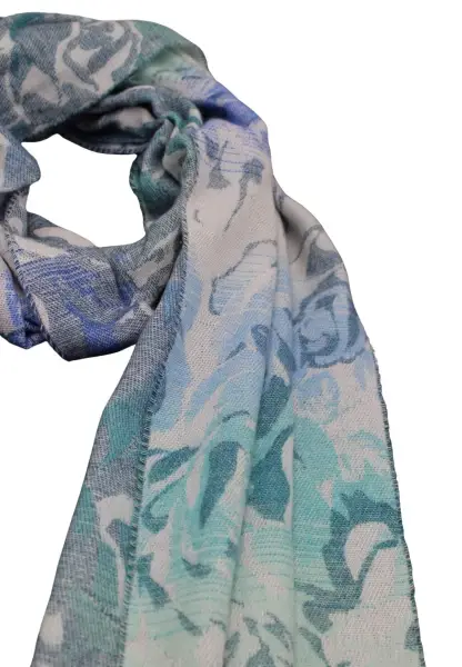 -50% SALE Leslii Schal Blumen-Muster Rosen gemusterter Fransen-Schal Muster-Schal in Blau Mint Nur noch ein Tag übrig