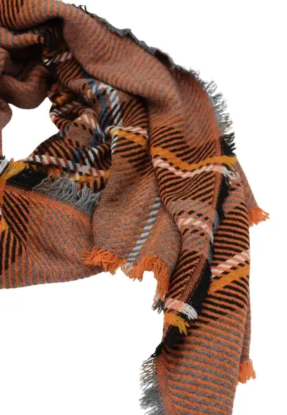 -50% SALE Leslii Schal Streifen-Muster oranger Schal Fransen-Schal gemustert in Orange Schwarz Clearance-Verkauf