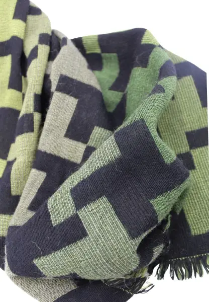 -50% SALE Leslii Schal XXL Hahnentritt-Muster grüner Schal Fransen-Schal gemustert Grün Schwarz Begrenzt auf 3 Tage