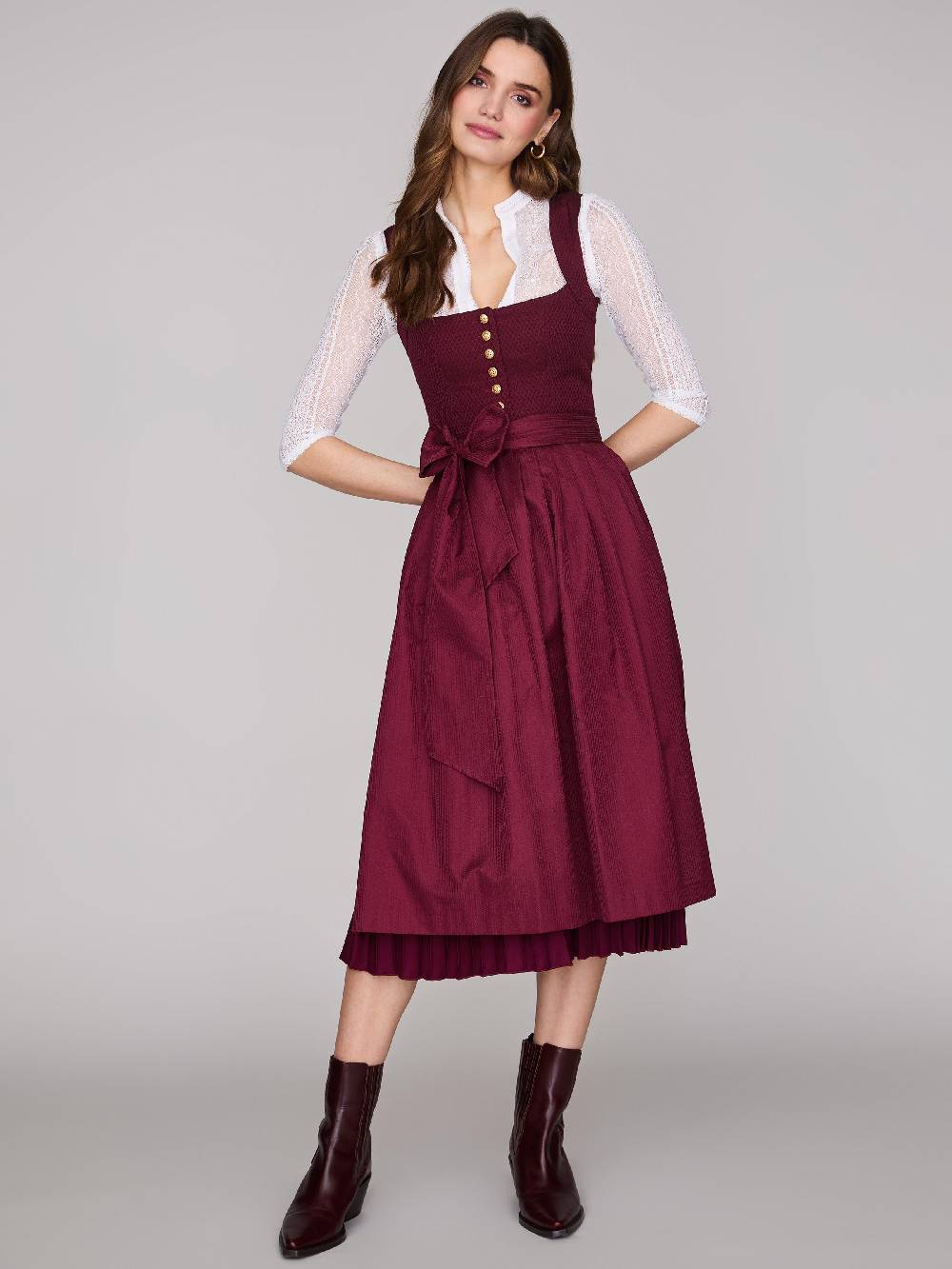 Limberry Bordeauxrotes Dirndl mit plissiertem Rock - HEDI PLISSEE BORDEAUX VIP-Rabatte