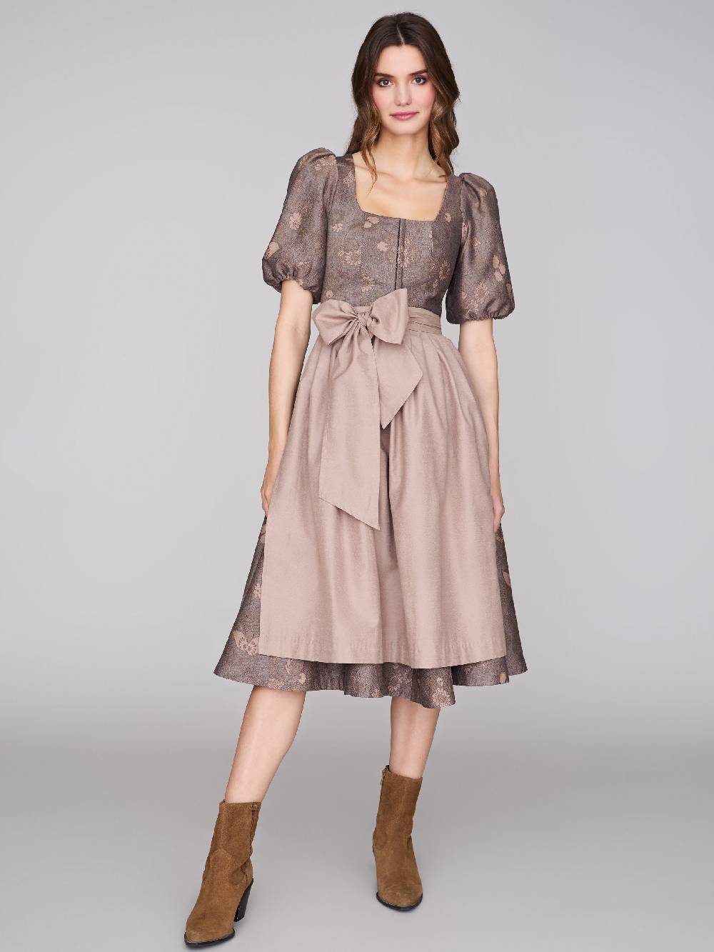 Limberry Nussbraunes Dirndl mit Puffärmeln - PAULINE MUTED MARON Kostenlose Rückgabe