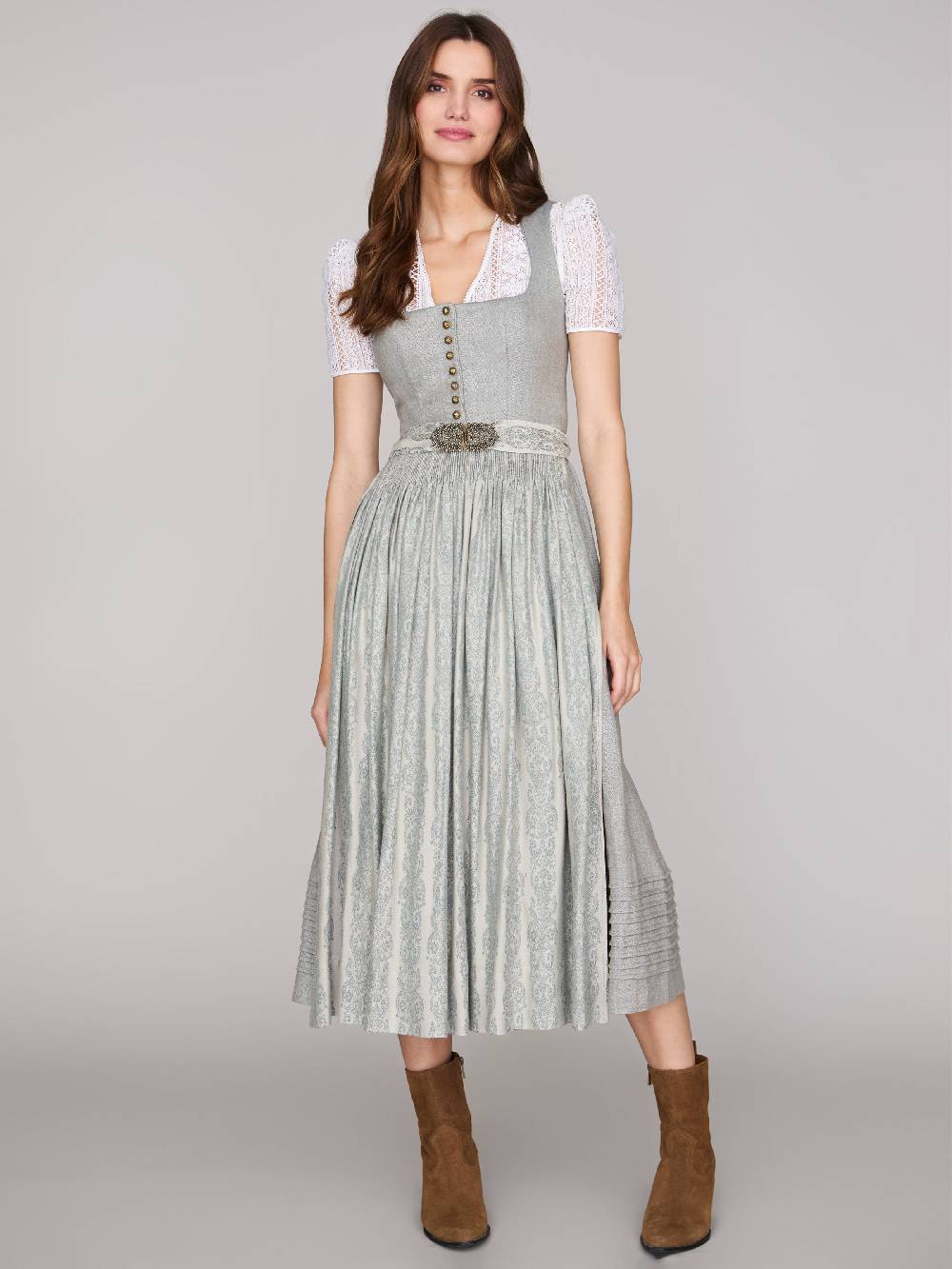 Limberry Hellgraues Dirndl aus Leinen - MONIKA CLOUD BLUE JADE Letzte 3 Tage