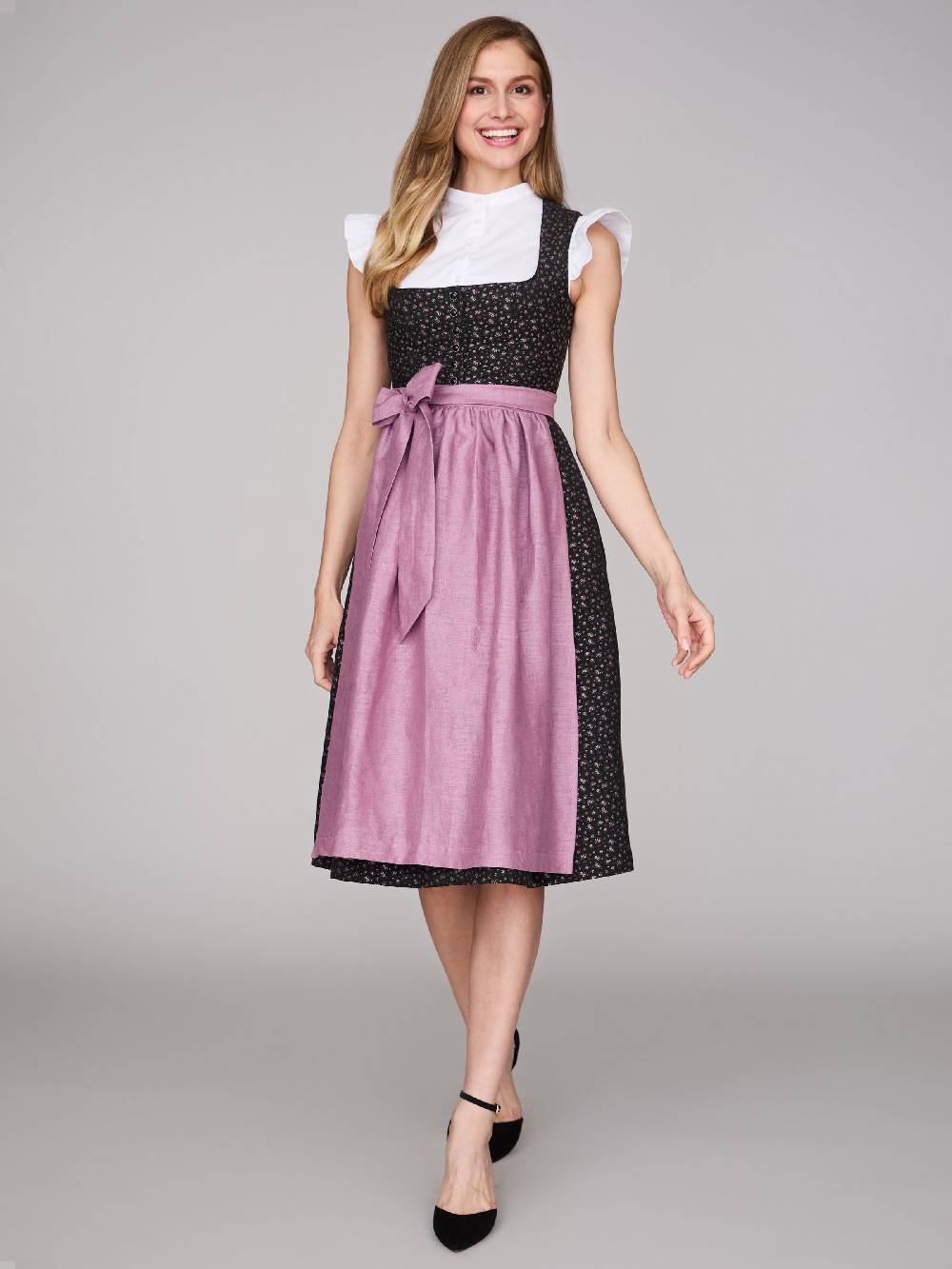 Limberry Schwarzes Dirndl mit Streublumenmuster - ELSIE BLACK Zeitbegrenzte Promotion