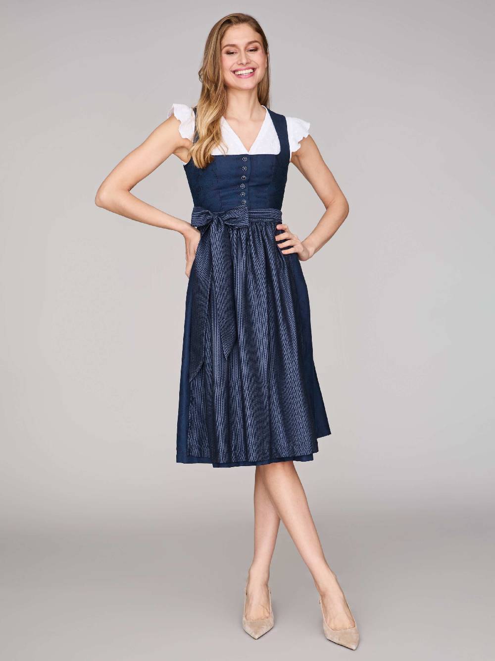 Limberry Mitternachtsblaues Dirndl mit Knöpfen - FELICITY SEA STORM Vierteljährliche Förderung
