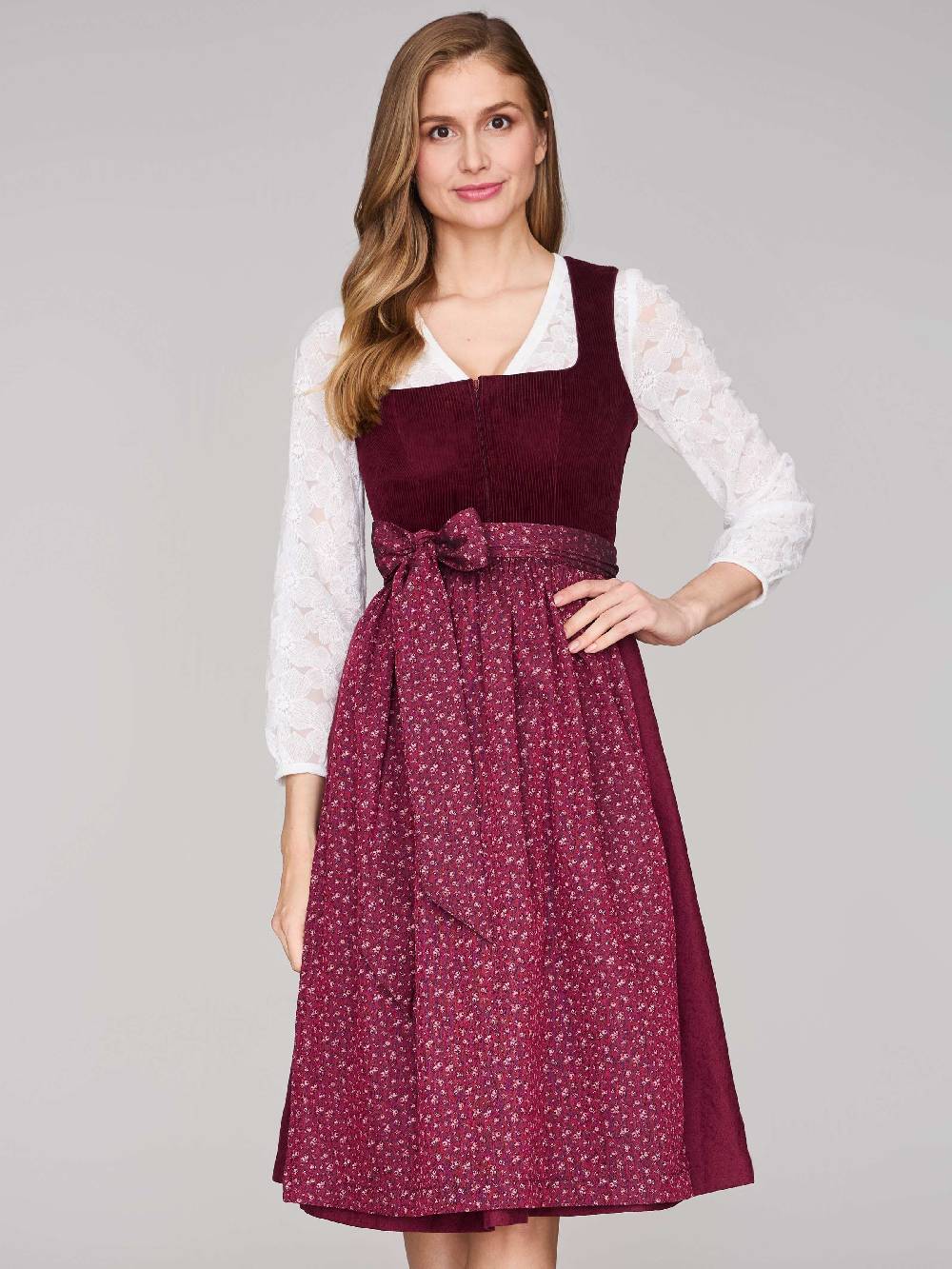 Limberry Burgunderrotes Dirndl mit Cord-Mieder - TIA VINTAGE BURGUNDY Nur noch ein Tag übrig
