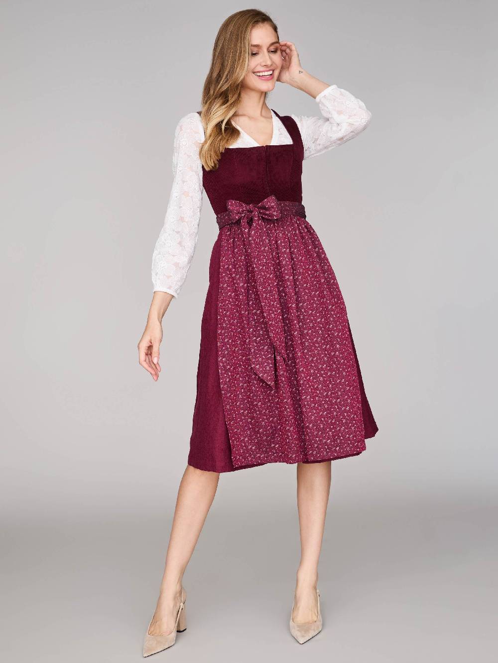 Limberry Burgunderrotes Dirndl mit Cord-Mieder - TIA VINTAGE BURGUNDY Nur noch ein Tag übrig