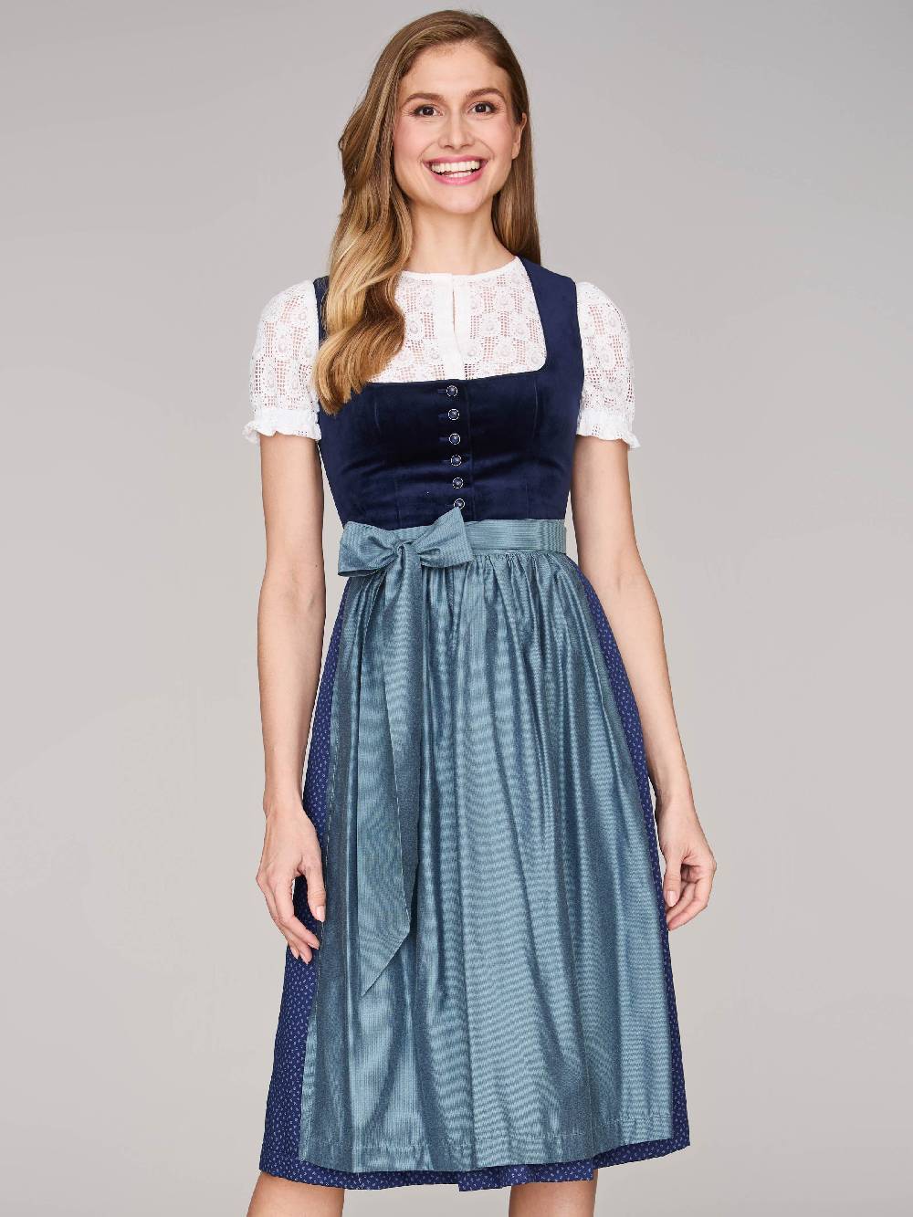 Limberry Dunkelblaues Samt-Dirndl mit Knöpfen - LUCINDA PAGEANT BLUE Riesige Rabatte