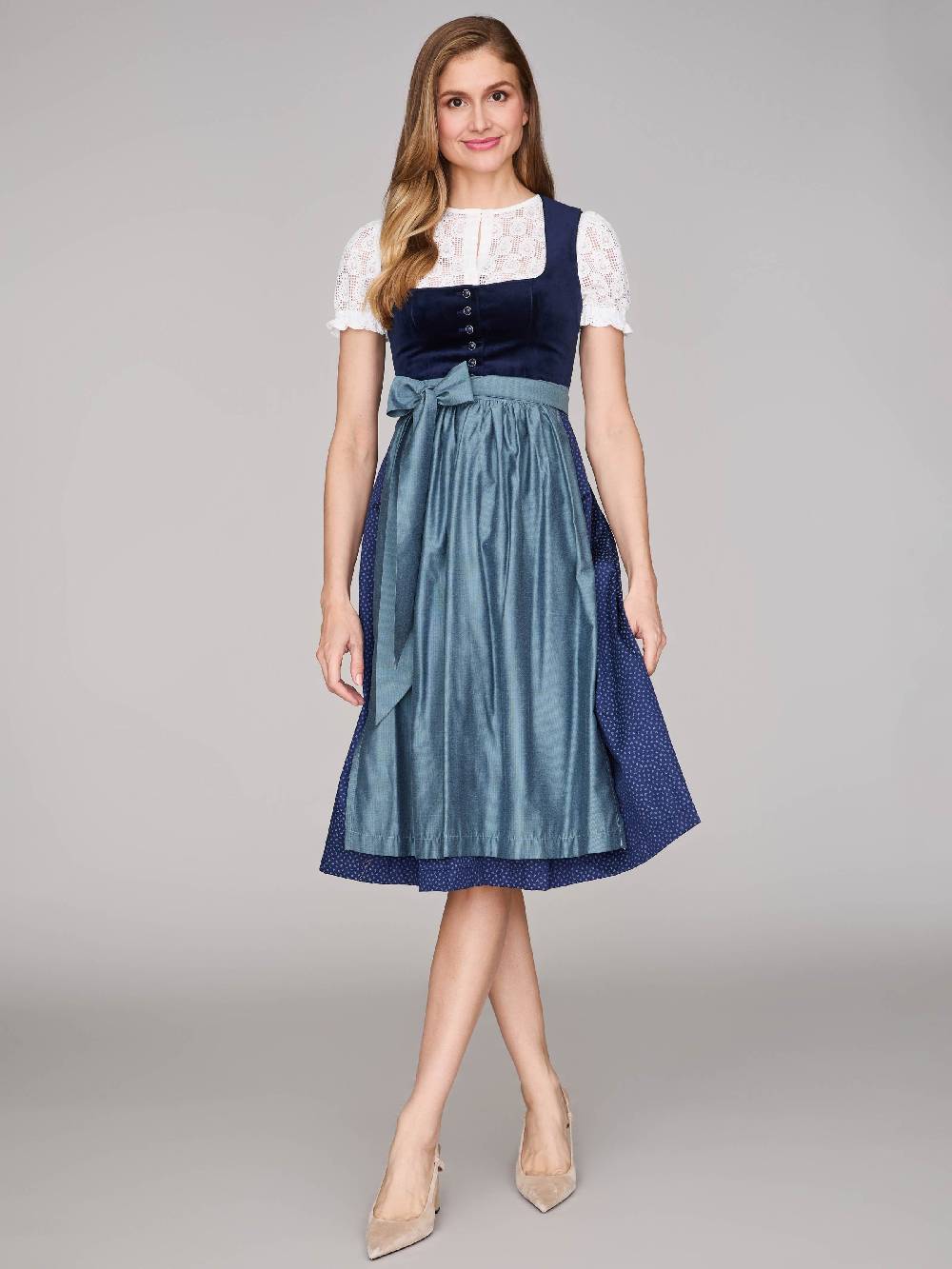 Limberry Dunkelblaues Samt-Dirndl mit Knöpfen - LUCINDA PAGEANT BLUE Riesige Rabatte